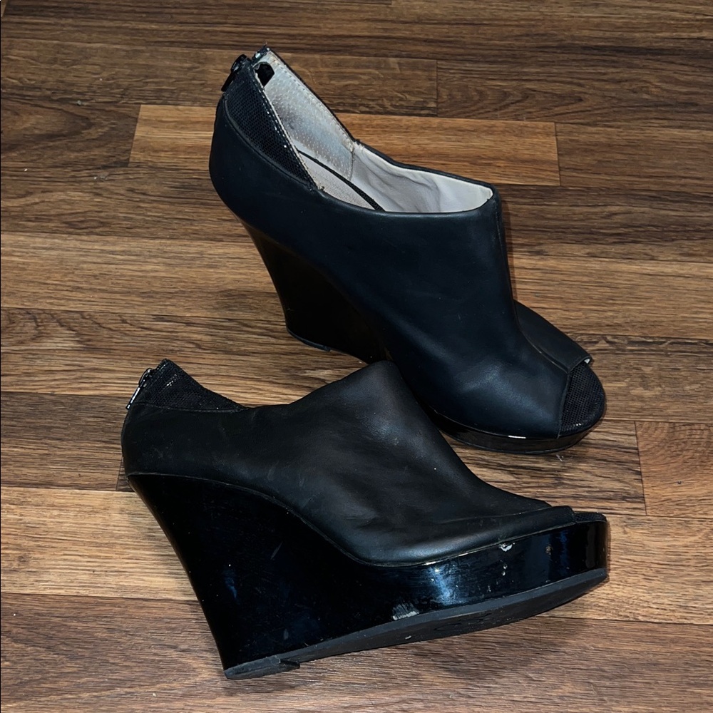 Black Wedge Peep Toe Shoes